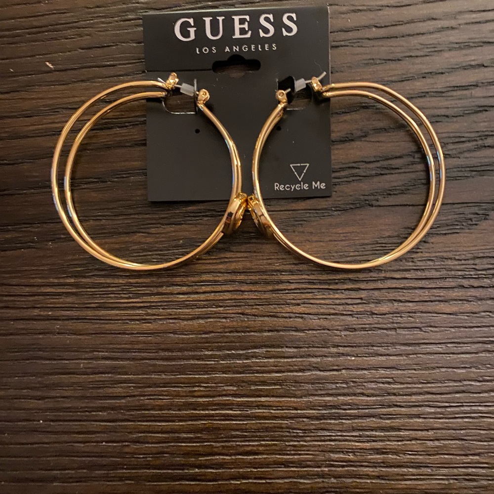 NEW Guess gold double hoop earrings